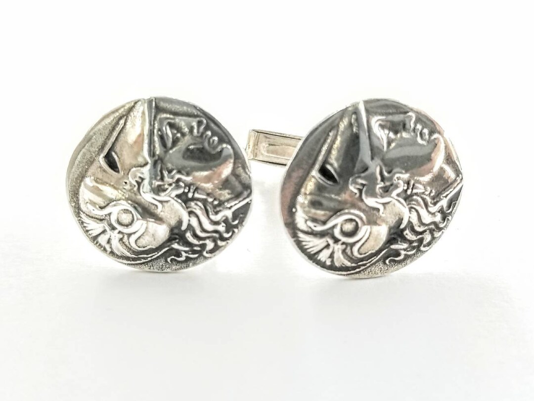 Athena Coin Cufflinks, Sterling Silver 925, Mens Dress Accessory, Greek ...