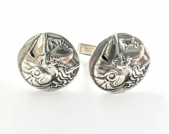 Athena coin cufflinks in sterling silver 925