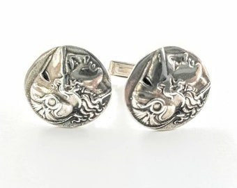 Coin cufflinks of the Goddess  Athena in sterling silver 925, coin jewelry for men, symbol of wisdom, silver cufflinks
