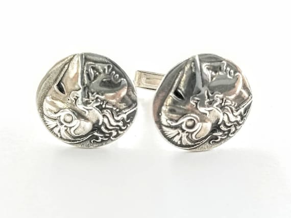 Coin cufflinks of Goddess Athena in sterling silver 925