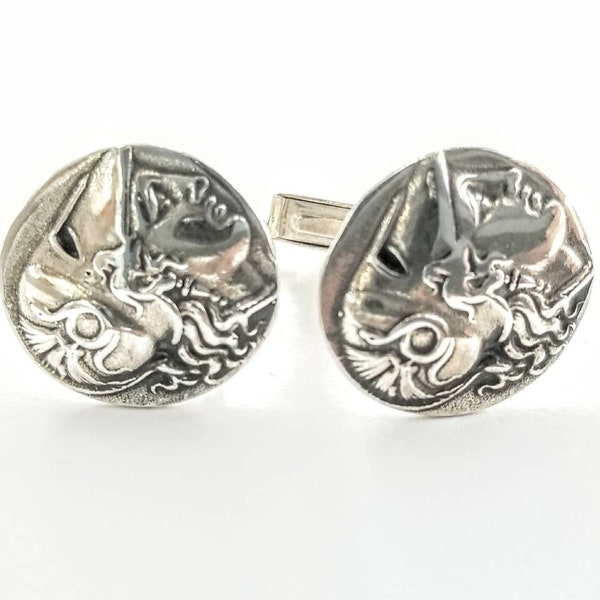 Athena coin cufflinks in sterling silver 925