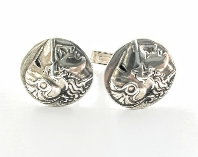 Coin cufflinks of the Goddess  Athena in sterling silver 925, coin jewelry for men, symbol of wisdom, silver cufflinks
