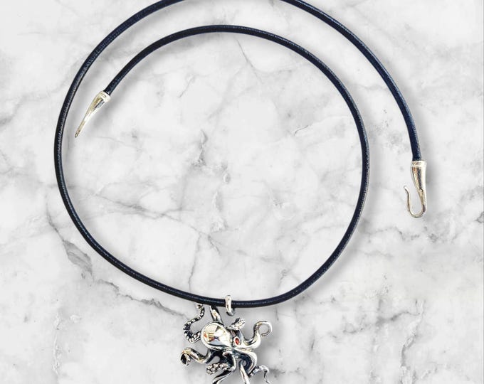 Sterling Silver Octopus Pendant for Ocean Lovers on black leather chord