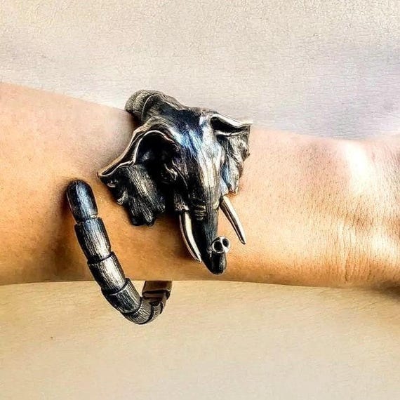 Sterling silver elephant bracelet, African animal jewellery