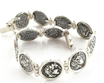 Coin Bracelet with Ancient Greek replicas in sterling silver 925, coin jewelry