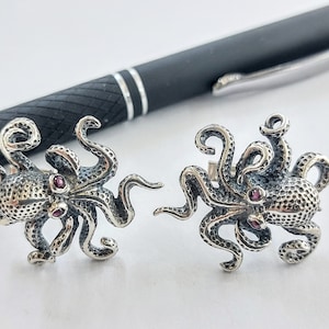 Octopus cufflinks in sterling silver 925, octopus jewelry for men, silver dress accessories