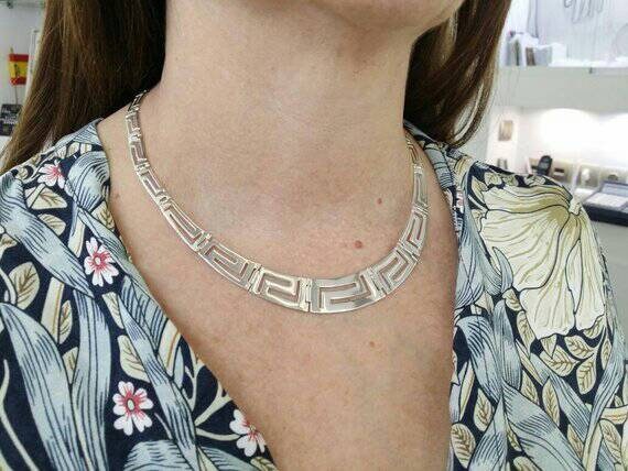 Greek key necklace silver deals