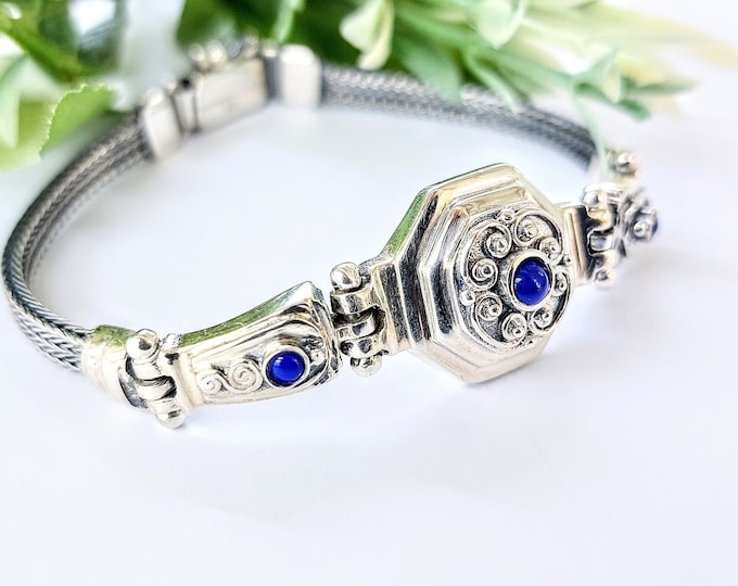 Lapis lazuli bracelet in sterling silver 925, vintage style jewelry, ethnic bracelet