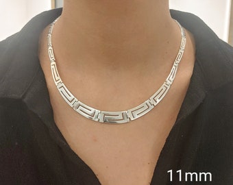 Greek Meander Necklace in sterling silver 925, Grecian Key Choker Necklace