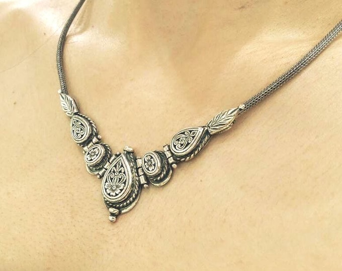 Handmade Sterling Silver Byzantine Necklace, Greek Style Choker