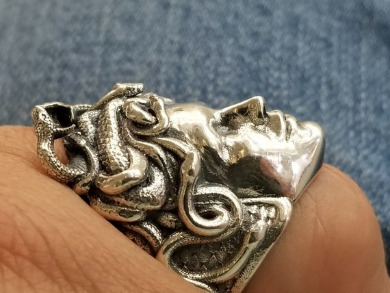 Mythical Medusa Ring in Sterling Silver 925 Mythical Creature Silver Gorgon Ring Statement Jewelry Etsy