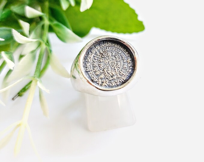 Historical Disc of Phaestos ring in silver 925, silver signet ring