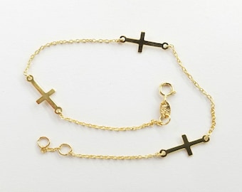 14K Gold Cross Bracelet: Religious Stacking Jewelry