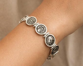 Coin Bracelet with Ancient Greek replicas in sterling silver 925, coin jewelry