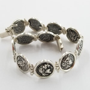 Coin Bracelet with Ancient Greek replicas in sterling silver 925, coin jewelry