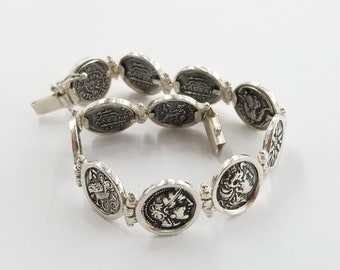 Coin Bracelet with Ancient Greek replicas in sterling silver 925, coin jewelry
