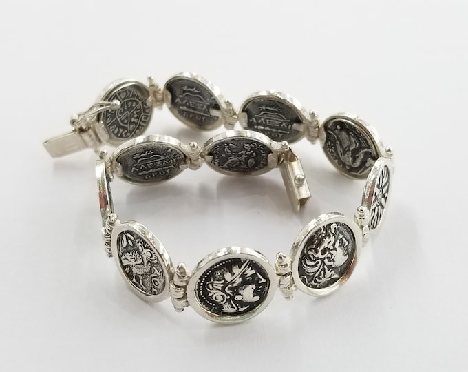 Coin Bracelet with Ancient Greek replicas in sterling silver 925, coin jewelry