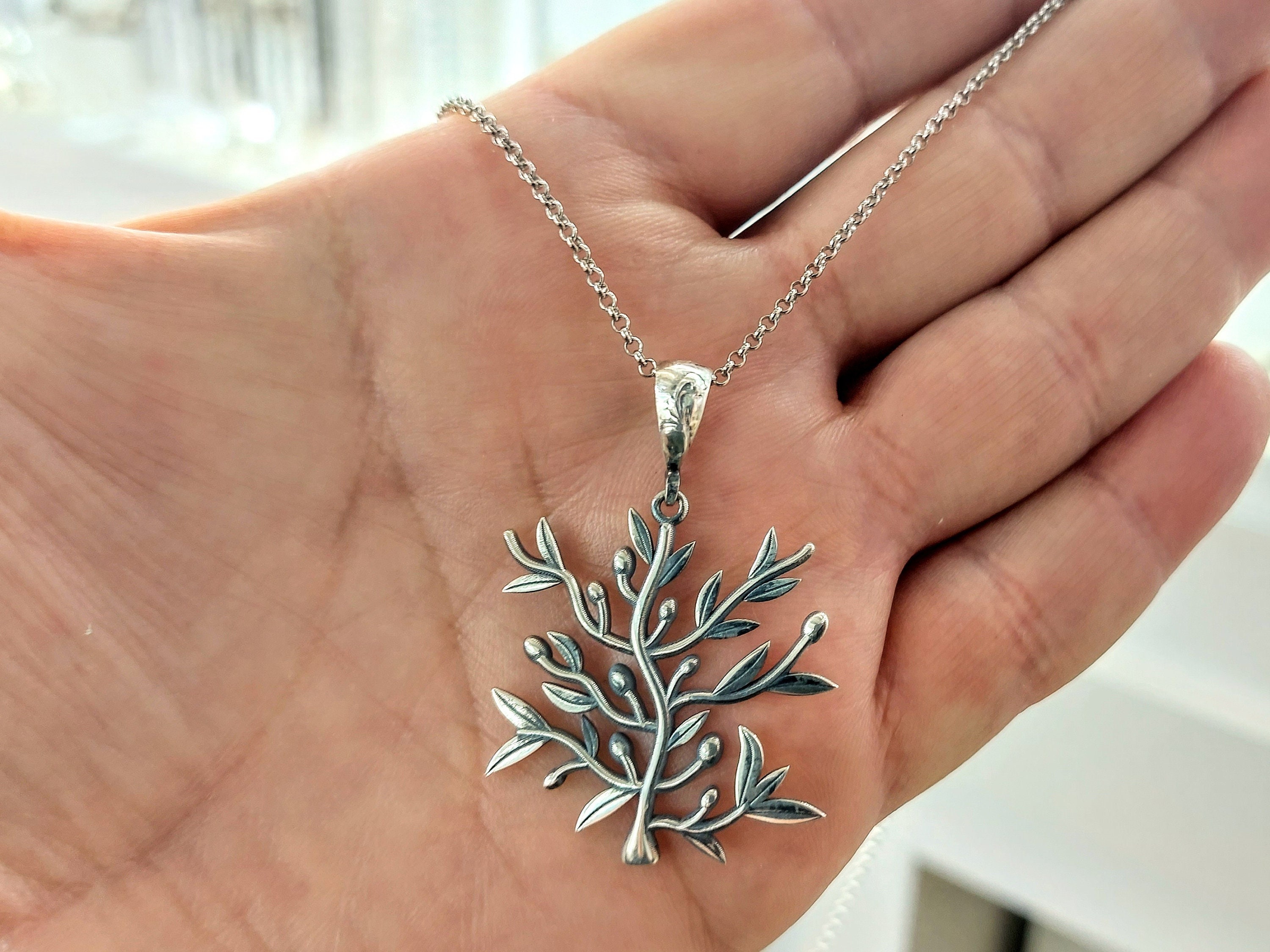 Large Olive Leaf Necklace in Sterling Silver 925 Floral - Etsy