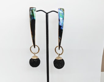 Black mother of pearl earrings with lava in sterling silver 925