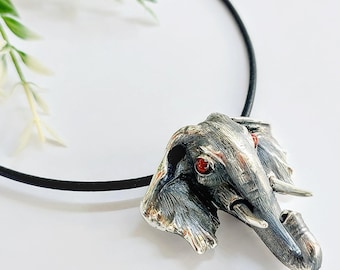 Sterling Silver Elephant Necklace, Safari jewelry, elephant head pendant