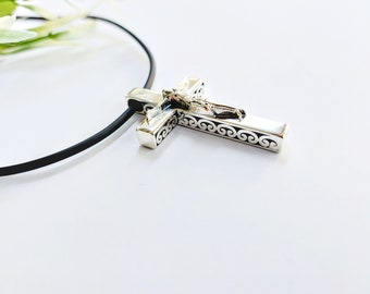 Solid silver cross necklace for men with the crucified, silver crucifix with Jesus Christ