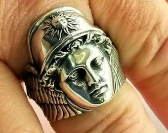 Greek God Hermes ring in sterling silver 925, Mythical jewelry, messenger of the Gods
