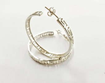 Hoop earrings with Greek Key in sterling silver 925