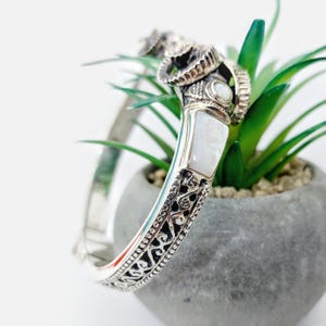 Ram bracelet in sterling silver 925 with mother of pearl inlays, ram heads bracelet