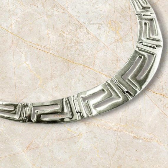 Greek meander necklace in sterling silver 925, Hellenic geometric design