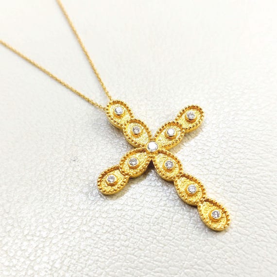 18K gold cross with diamonds, byzantine style