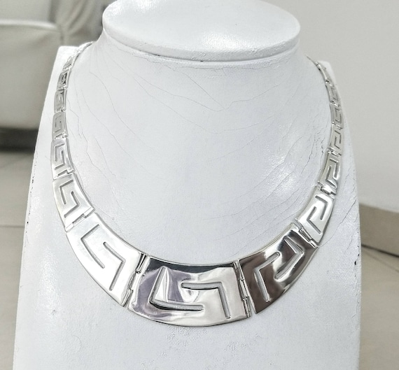 Sterling Silver Heavy Greek Key Necklace 72.28g Jewelry 17.5