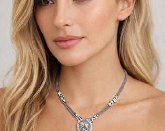 Sterling Silver Athena Coin Necklace – Greek Tetradrachm in Greek Key Bezel with Woven Chain