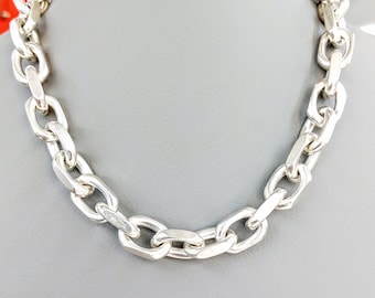 Sterling silver anchor link chain, thick faceted and heavy choker necklace