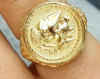 Athena Coin Signet Ring: Gold-Filled Sterling Silver 925, Greek Jewelry