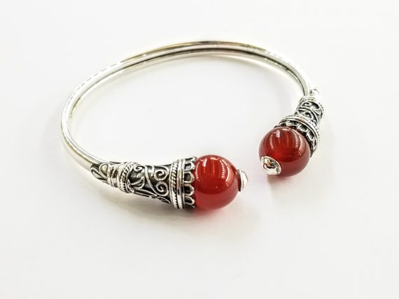Cornelian bracelet, sterling silver 925, byzantine jewellery, torque cuff bangle for her