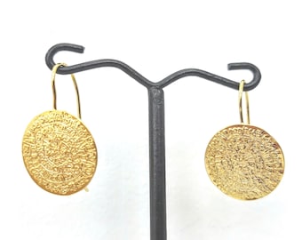Disc of Phaestos earrings in k14 gold, ancient Greek calendar