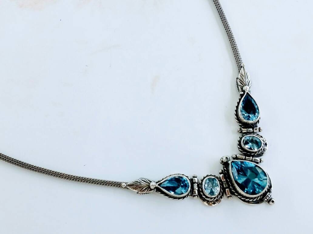 Blue Topaz Necklace in Solid Sterling Silver 925 Vintage | Etsy