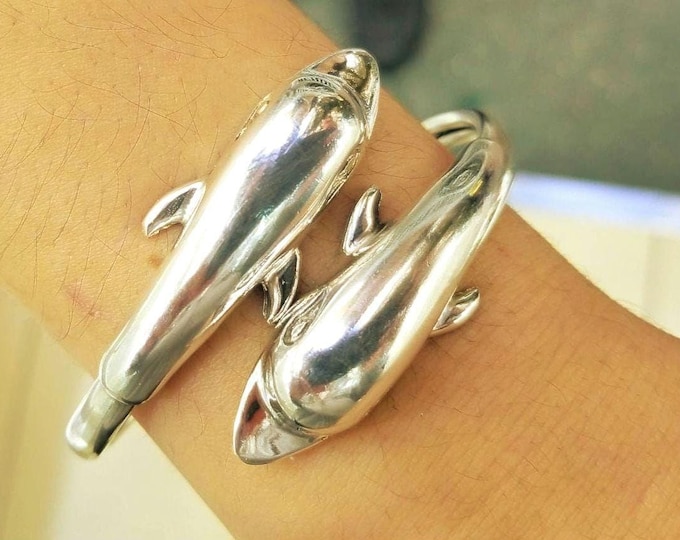 Silver dolphin bracelet with large dolphins