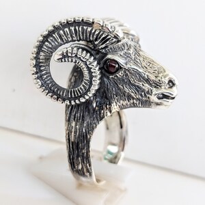 Men's Polished 925 Sterling Silver Aries Ram Head Zodiac Sign Ring - Handmade Band For March 21 - April 19
