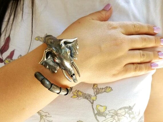 Elefanten Armband aus Sterling Silber 925 handgefertigtes Elefanten Manschetten Armband Silber Tier Armband Etsy