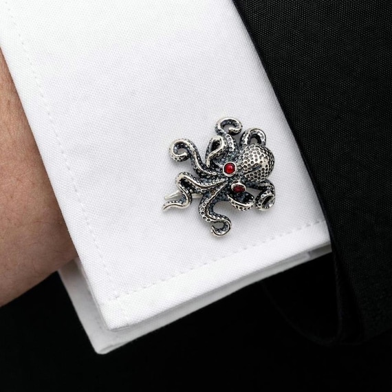 Sterling silver octopus cufflinks with textured surface