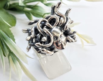 Sterling silver medusa ring, Greek mythological creature, Gorgon jewelry