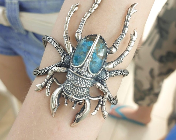 Featured listing image: Egyptian scarab bracelet in sterling silver 925, beetle cuff