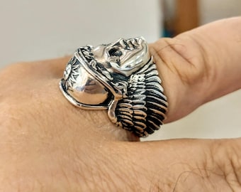 Sterling Silver Hermes Ring, Winged Helmet, Greek Mythology Jewelry, Unisex Accessory