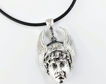 Hermes pendant in sterling silver 925, Greek God mythical messenger, gift for him and her