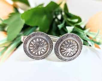 Sterling Silver Macedonian Sun Cufflinks (925), Vergina Sun Symbol, Mens Jewelry gift