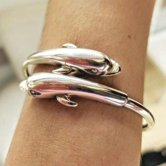 Double dolphin bracelet in sterling silver 925, marine-life jewellery