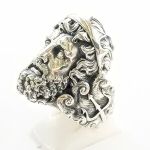 Greek Mythical God Poseidon, depicted on a sterling silver statement ring