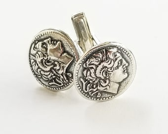 Coin cufflinks of Alexander the Great in sterling silver 925, coin jewelry for men, King of Macedonia, silver cufflinks