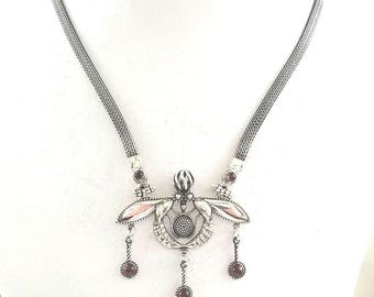Minoan bee necklace in sterling silver 925, double bee symbol, silver necklace